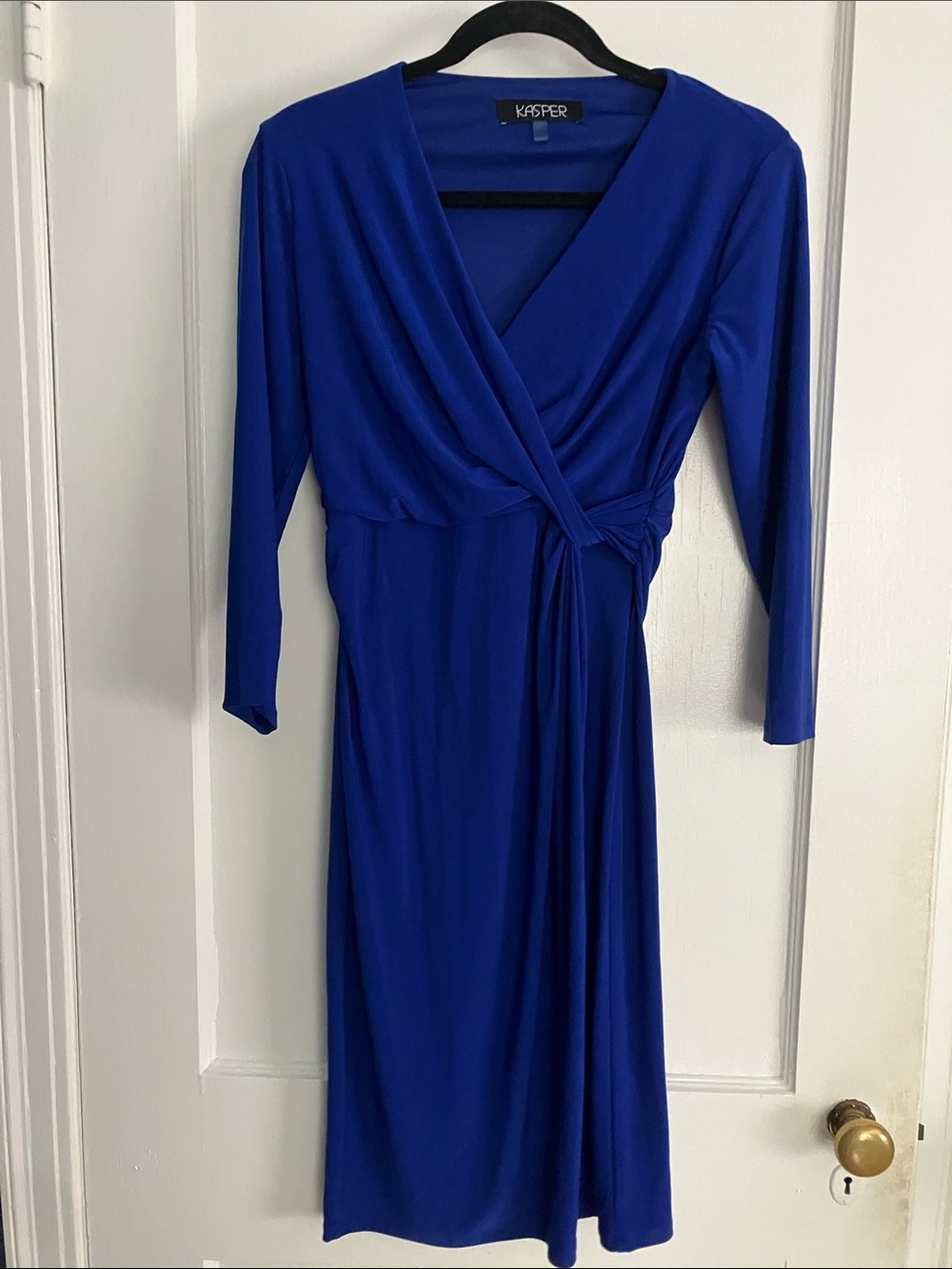 Kasper Surplice-Neck Twist Front Sheath Dress, Blue